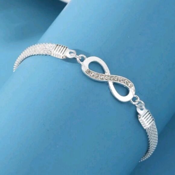 STERLING Silver Infinity Bracelet With Rhinestones - Picture 4 of 9